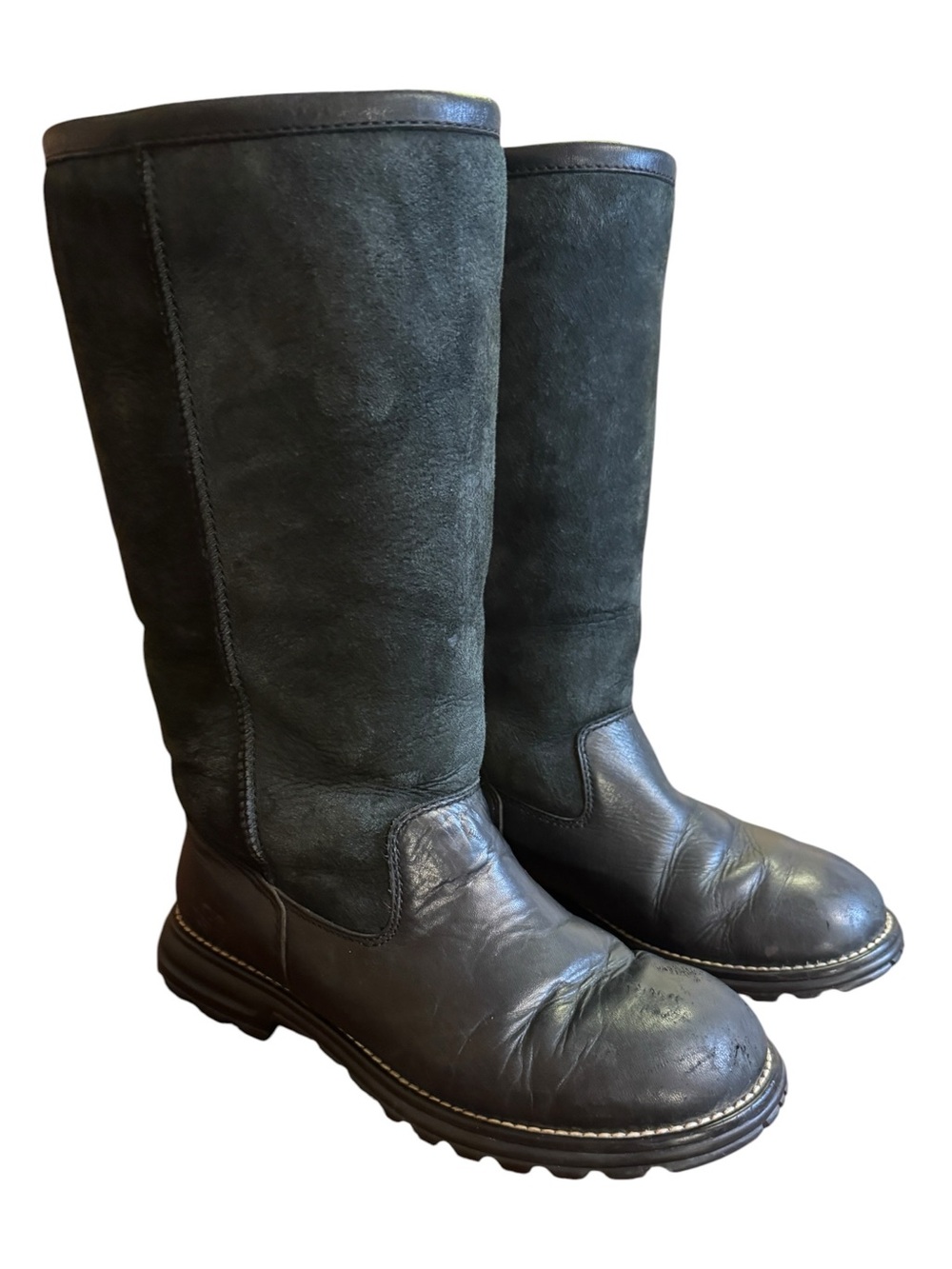 UGG Black Leather & Suede Pull-On Winter Boots Women’s 9
